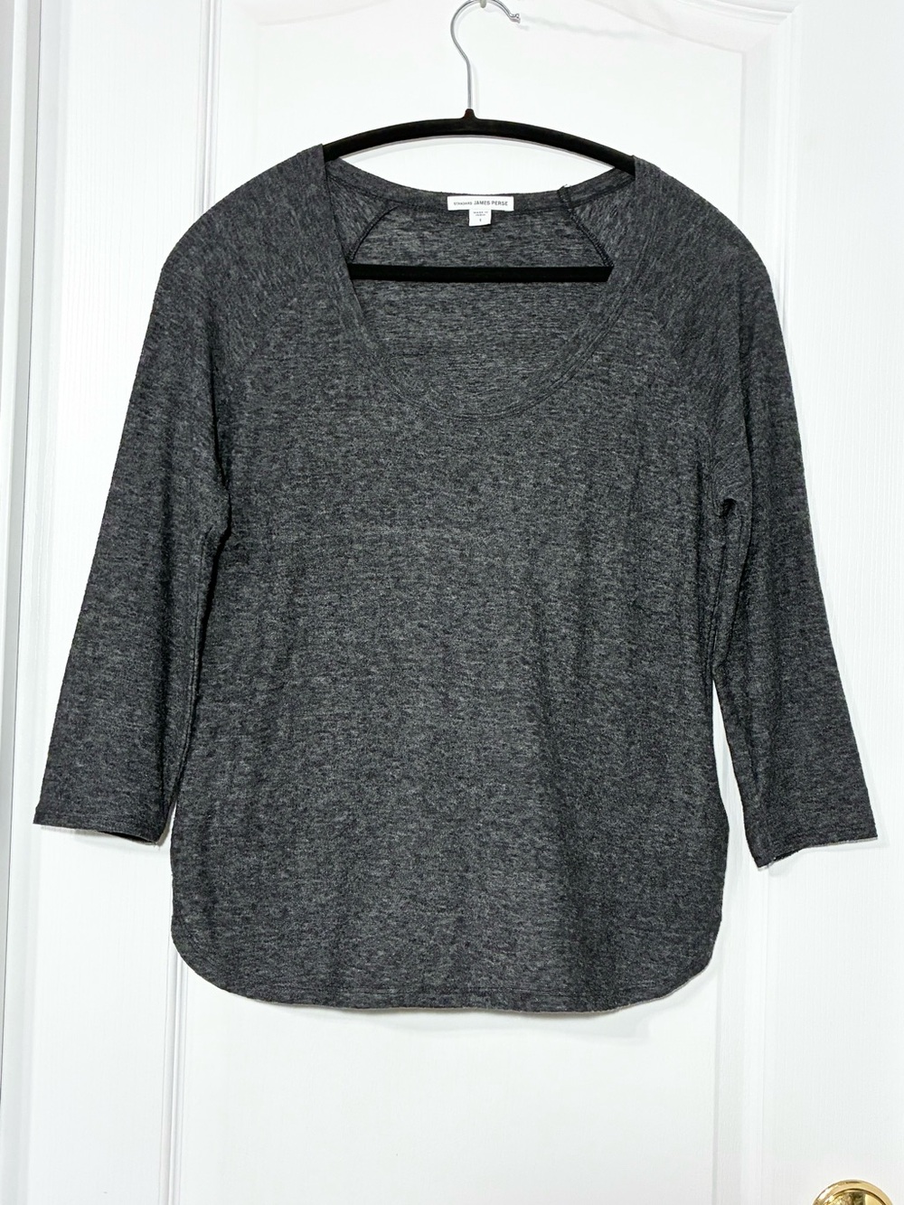 James Perse Scoop Neck 3/4 Raglan Sleeve Knit Top Heather Charcoal Size 1 Small